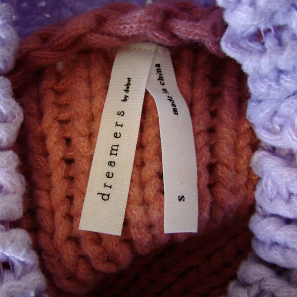 Dreamers Chunky Knit Sweater Colourblock Purple Pink Cream Mock Neck Size Small - Picture 3 of 12